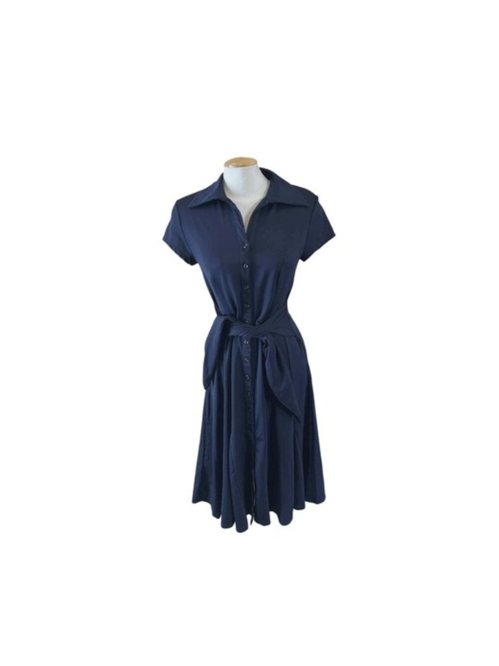 Navy Blue Short Sleeve Button Down Shirt Dress with Tie Waist Sizeโ 8